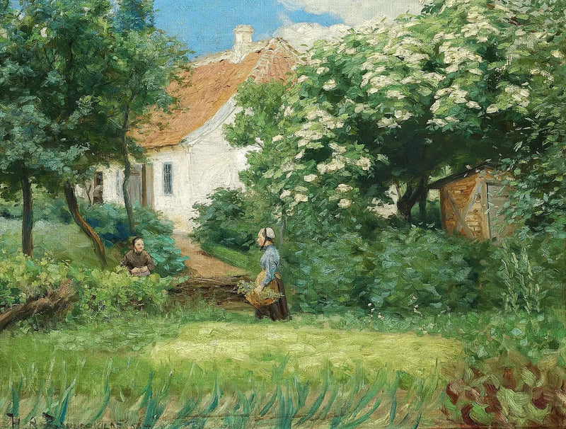夏の庭。二人の女性が花咲く栗の木のそばで話している。 - H. A. Brendekilde

Source:
L'été au jardin. Deux femmes discutent près d'un châtaignier en fleurs. - H. A. Brendekilde