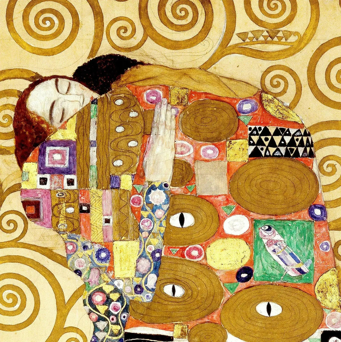 🤝 抱擁（生命の樹の詳細）– グスタフ・クリムト（約1905-1909年）