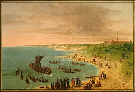 オンタリオ湖のフロンテナック要塞から出発する出荷。 1678年11月18日 - ジョージ・キャトリン

Source:
L'expédition quittant le fort Frontenac sur le lac Ontario. 18 novembre 1678 - George Catlin