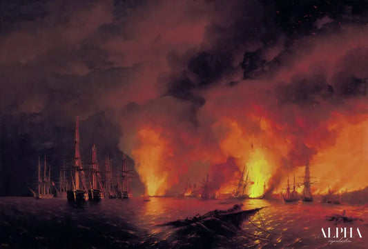 La Bataille de Sinope, le 18 novembre 1853 (Nuit après la bataille) - Ivan Aïvazovski - Reproductions de tableaux et peintures haut de gamme