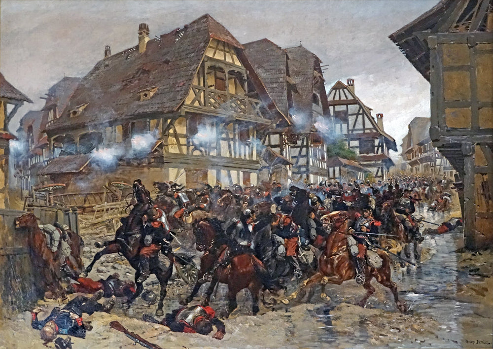 La charge du 9ème régiment de cuirassiers dans le village de Morsbronn - Édouard Detaille image 1 reproduction d’œuvre d’art à l’huile