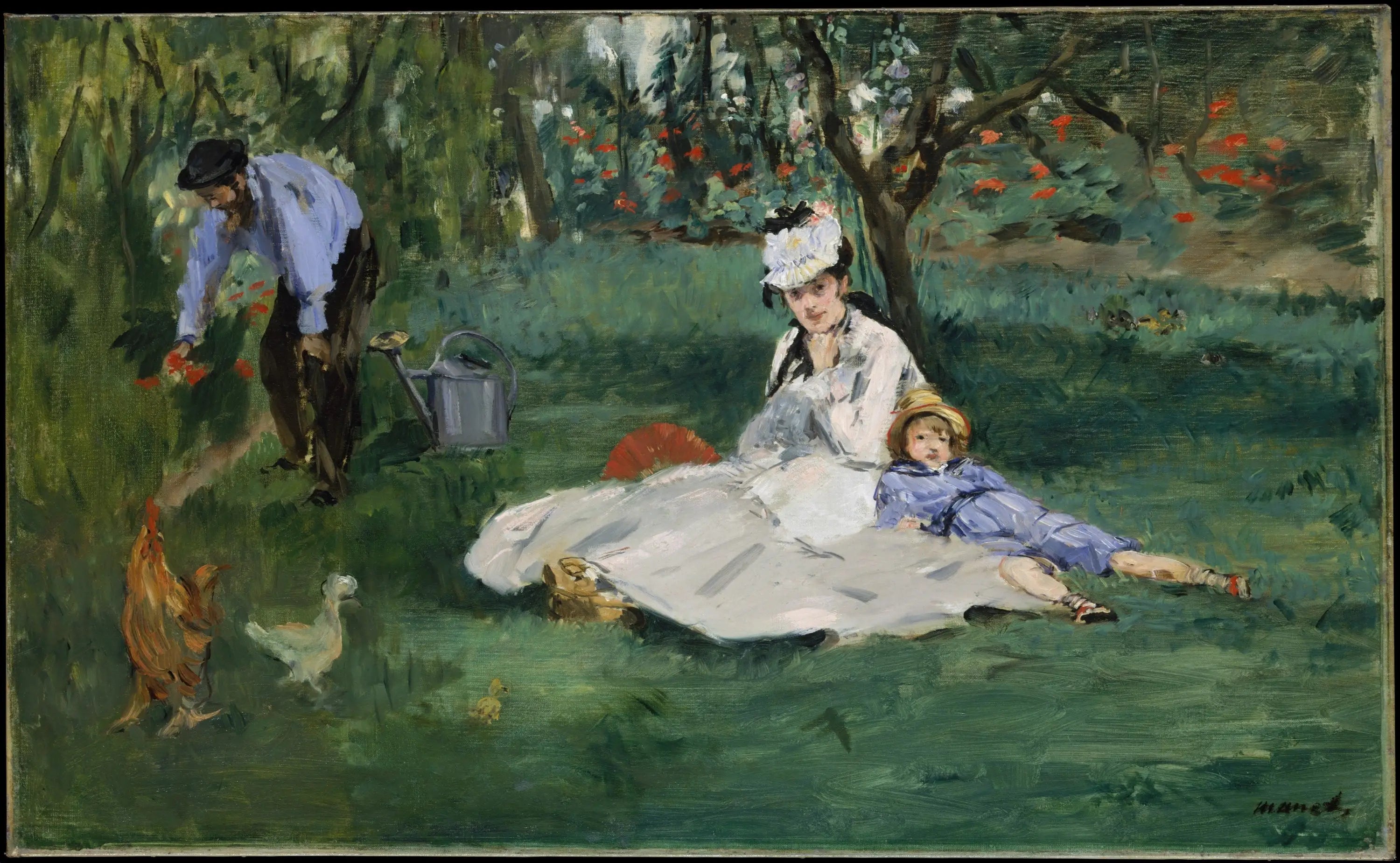 La famille Monet dans leur jardin à Argenteuil - Édouard Manet image 1 reproduction de peinture à l’huile