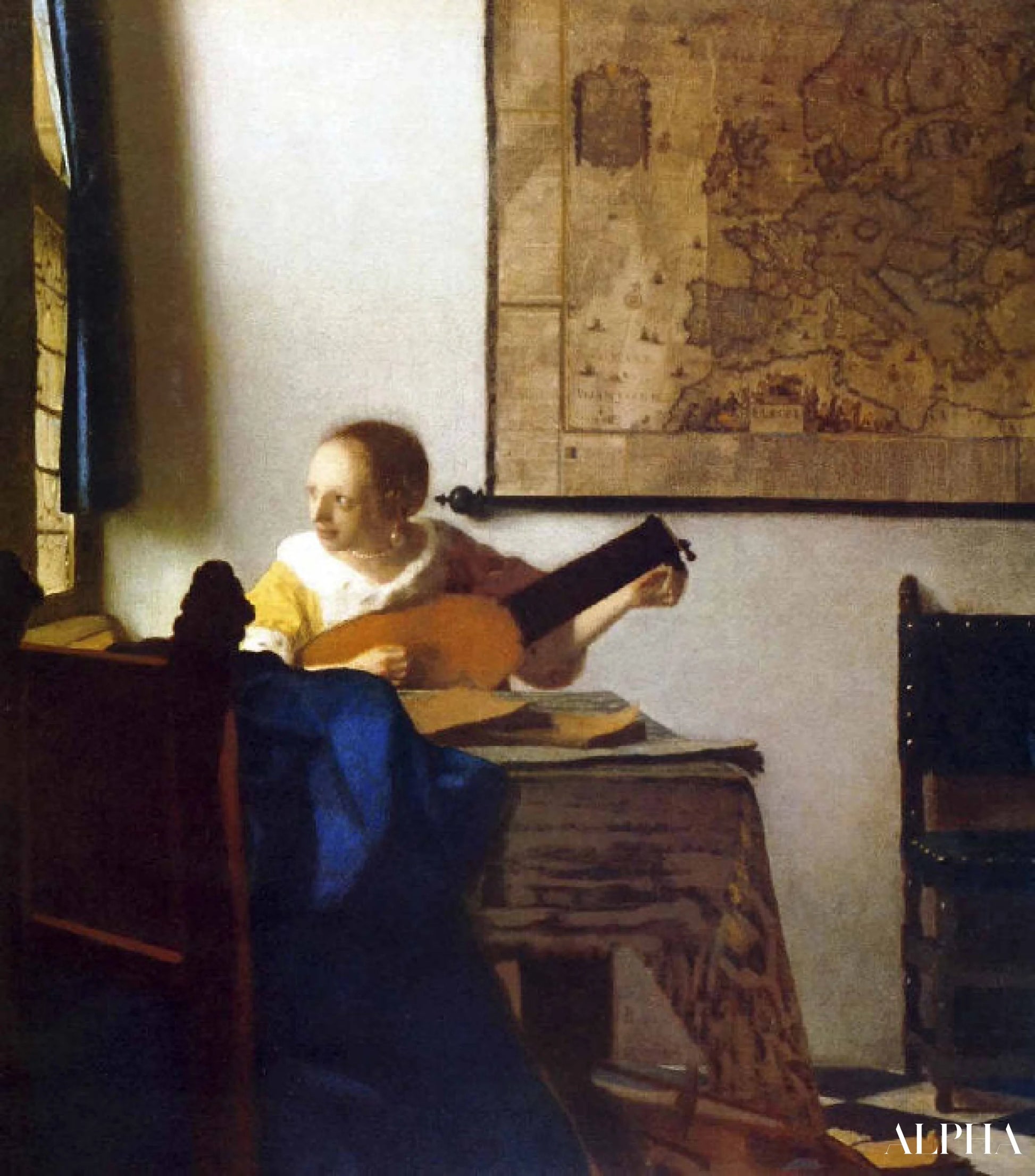 La Femme au luth - Johannes Vermeer - Reproductions de tableaux et peintures haut de gamme