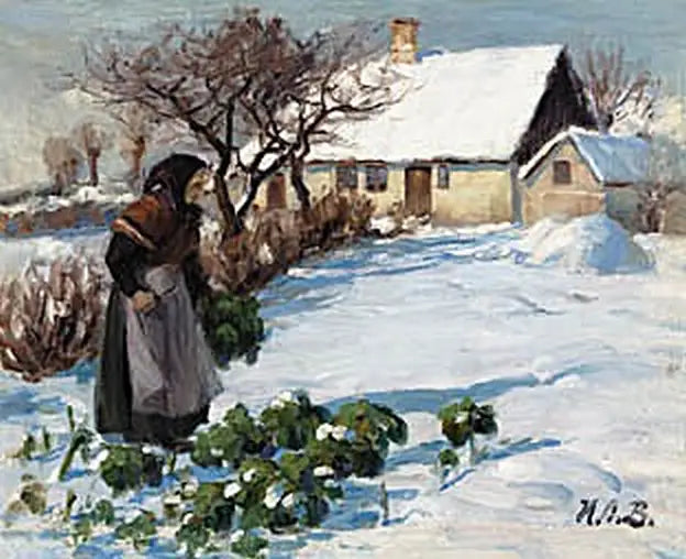 冬の庭でキャベツを収穫している農夫の女性 - H. A. Brendekilde

Source:
La femme d'un fermier récoltant du chou dans le jardin en hiver. - H. A. Brendekilde
