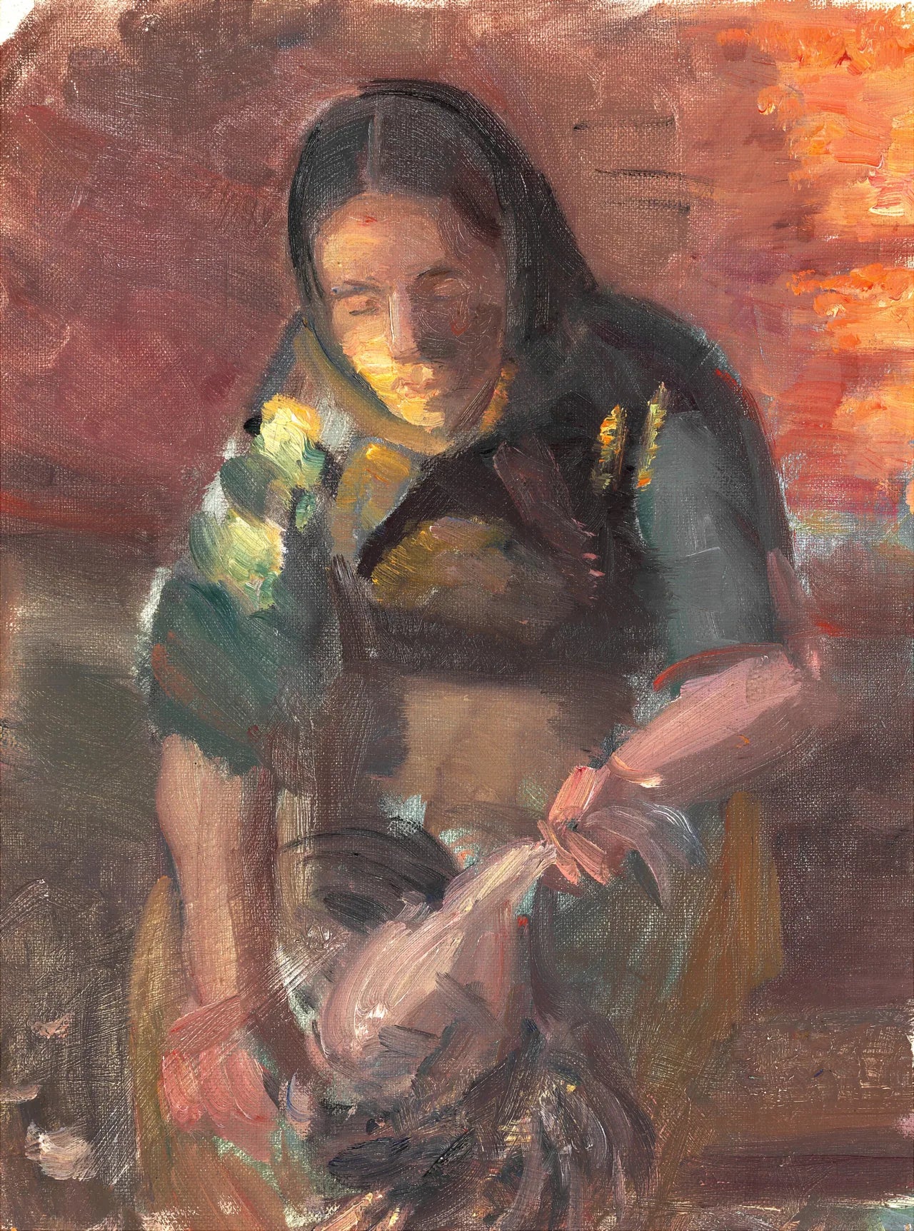 La fille d'un pêcheur plumant des poules - Anna Ancher image 1 reproduction réalisée par Alpha Reproduction