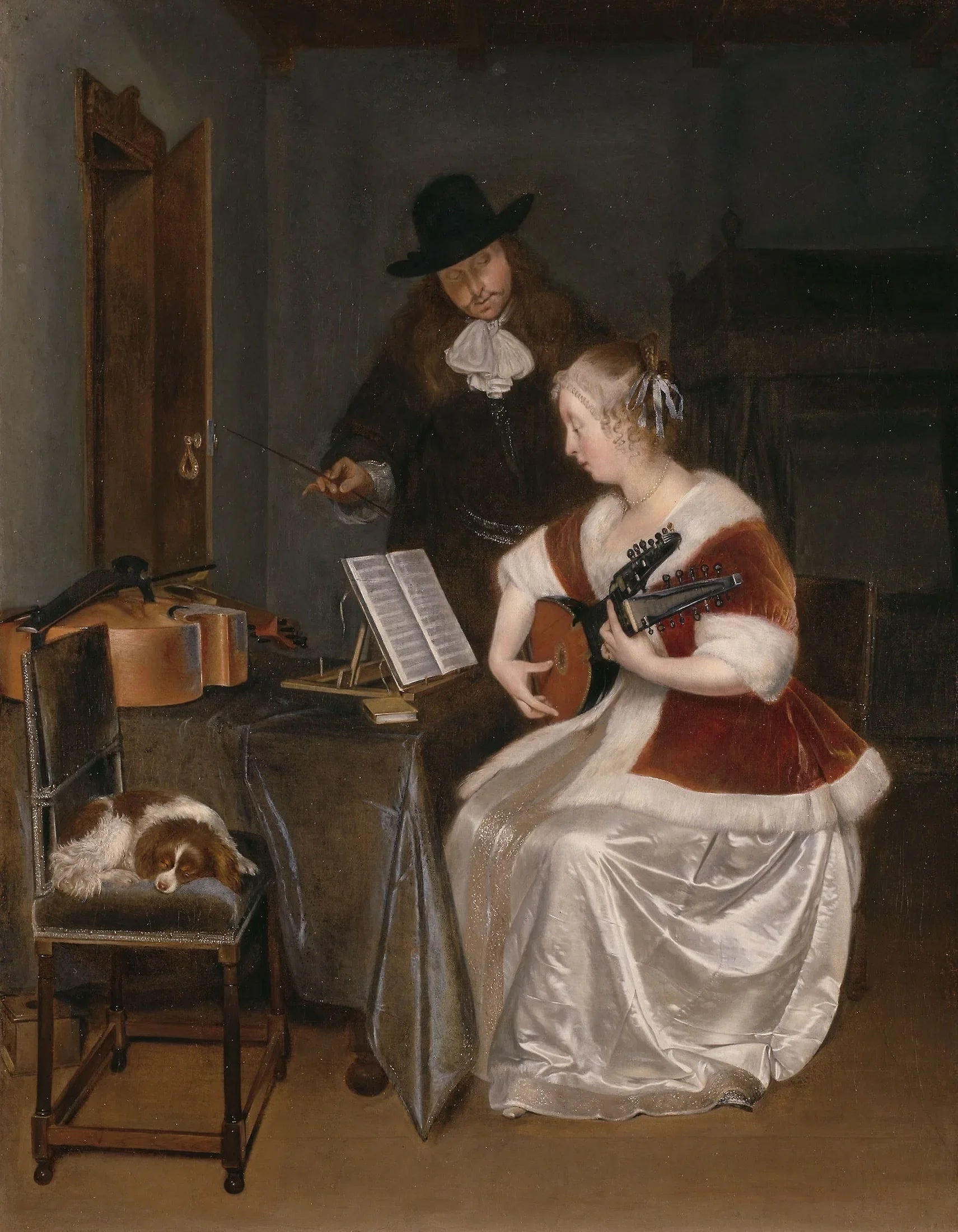 La leçon de musique - Gerard ter Borch image 1 reproduction de peinture à l’huile