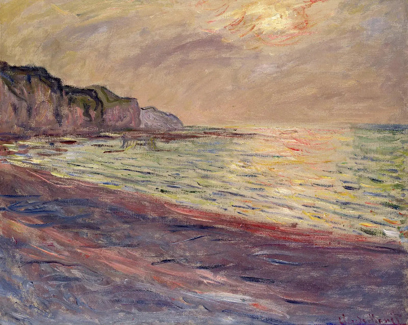 プールヴィルの浜辺、夕日 - クロード・モネ