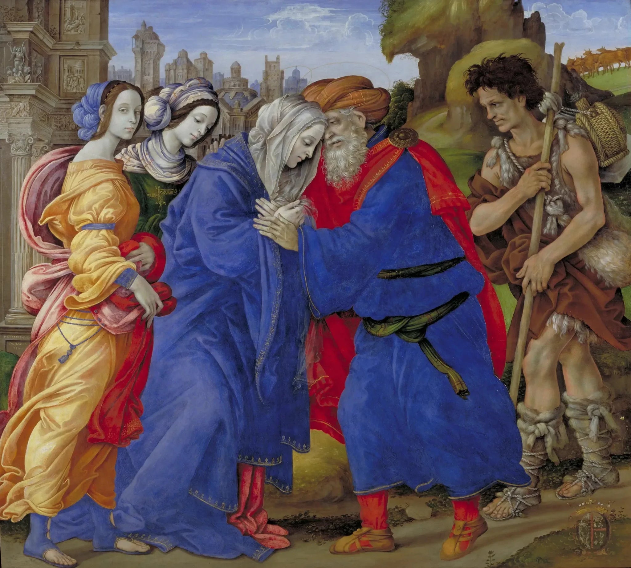 La Rencontre d'Anne et Joachim à la Porte Dorée - Filippino Lippi image 1 copie de tableau peinte à la main