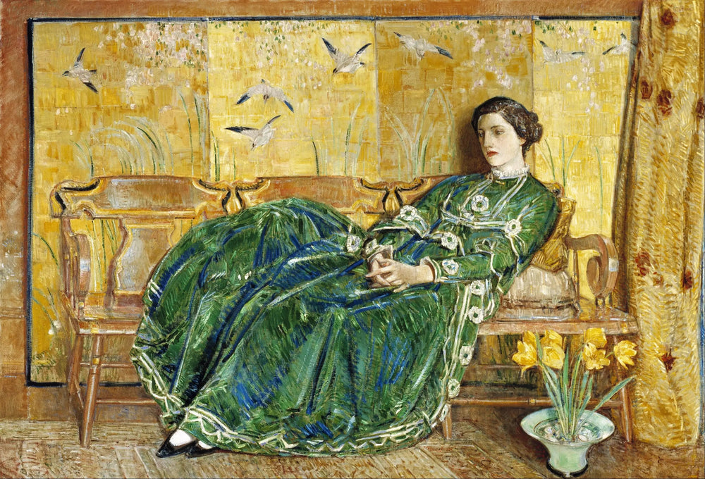(La robe verte) - Childe Hassam image 1 reproduction de peinture à l’huile