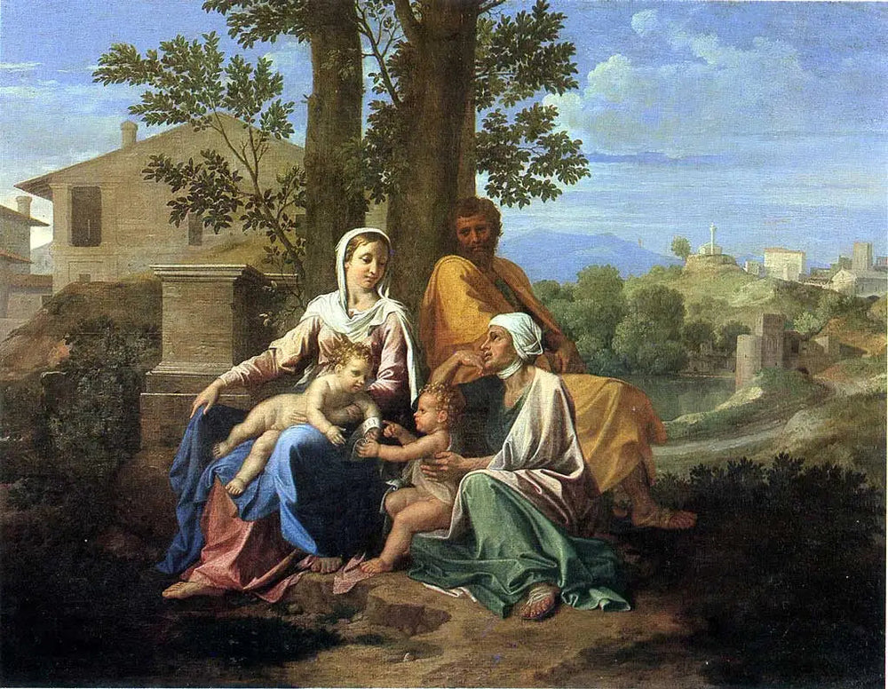 La Sainte Famille avec saint Jean et sainte Élisabeth dans un paysage - Nicolas Poussin image 1 tableau peint à l’huile sur toile
