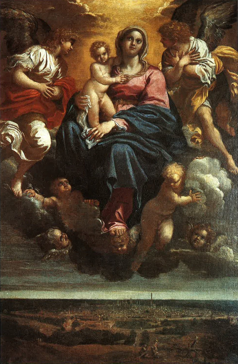 ボローニャの街にいる栄光の幼い聖母子 - アニバーレ・カラッチ