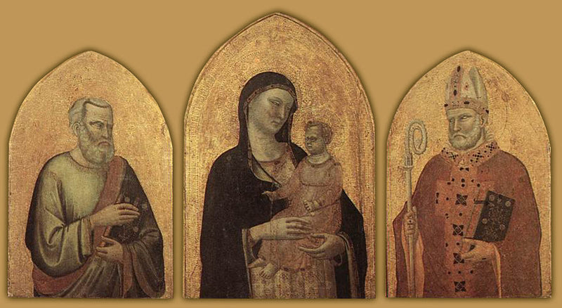 幼子と聖母マリア - ベルナルド・ダッディと聖マタイと聖ニコラウス