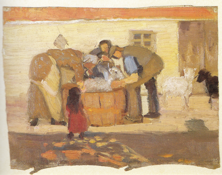 Laver les moutons devant une maison - Anna Ancher
