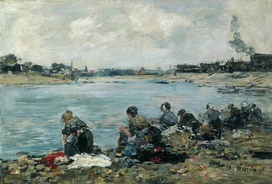 Laveuses au bord de la Touques - Eugène Boudin image 1 reproduction de peinture à l’huile