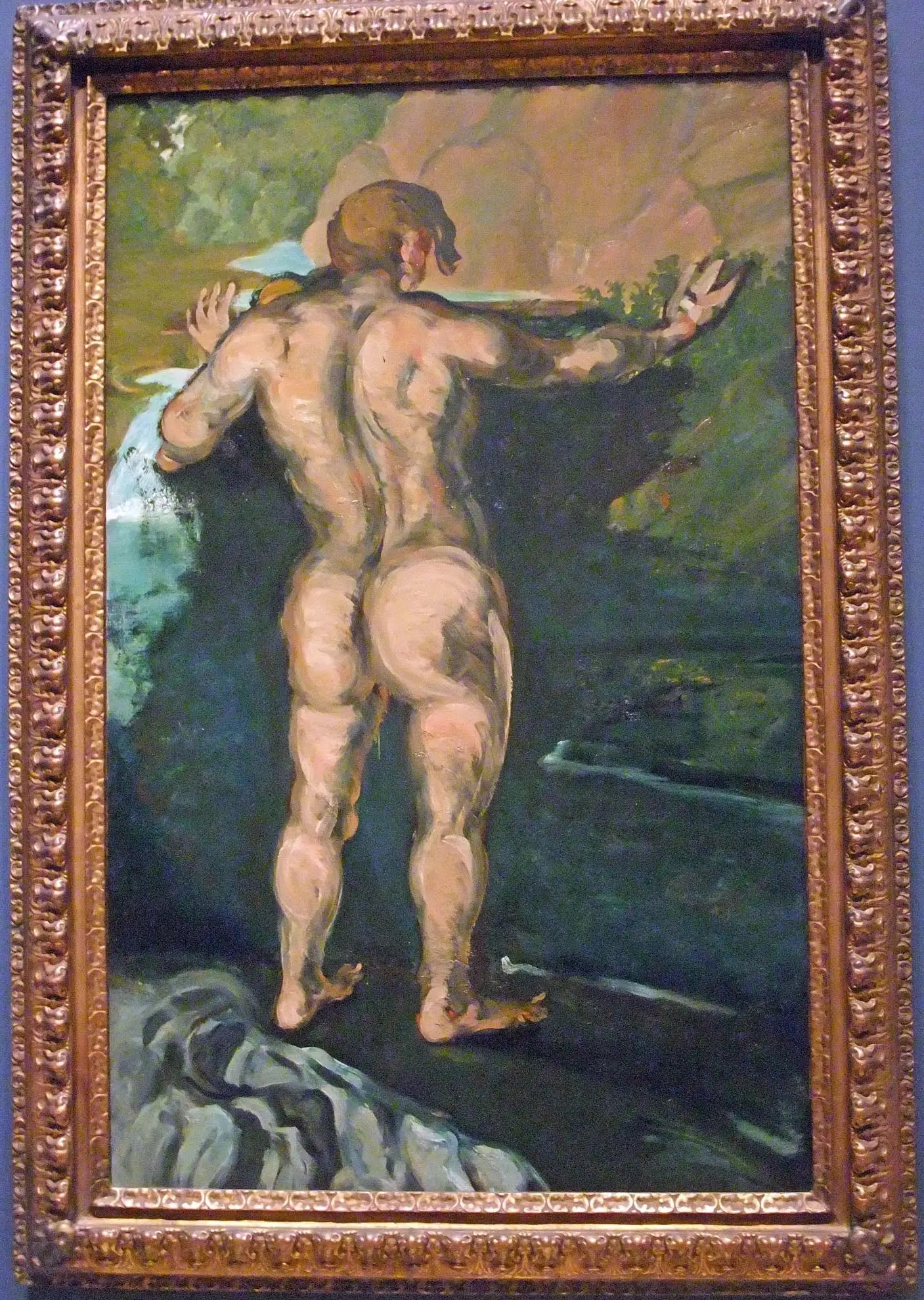 Reproduction du tableau « Le Baigneur au rocher - Paul Cézanne » par Alpha Reproduction en peinture à l’huile
