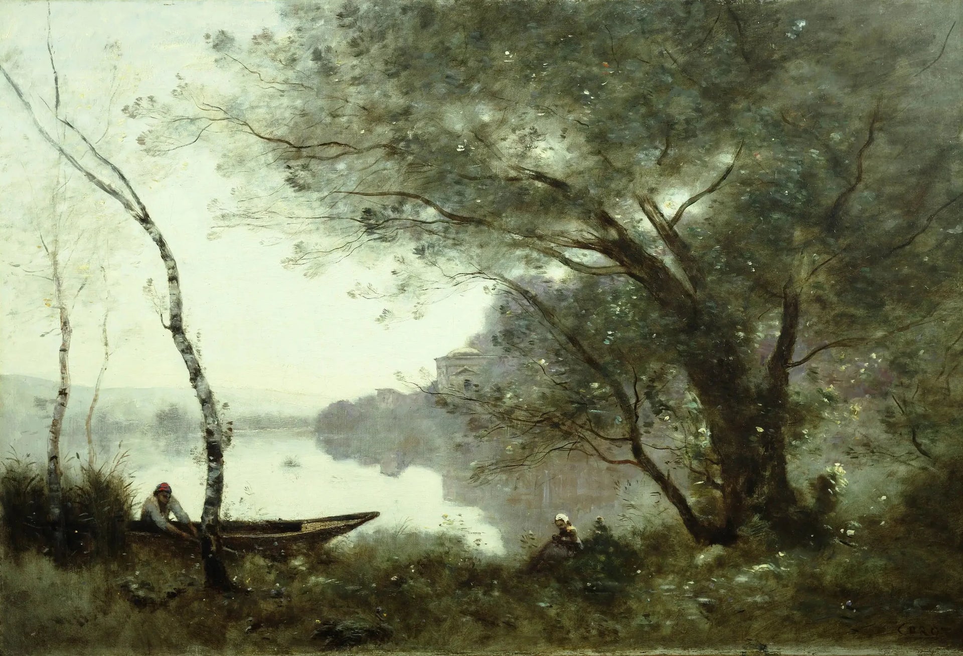 Le batelier de Mortefontaine - Jean-Baptiste Camille Corot image 1 copie peinte à la main à l’huile