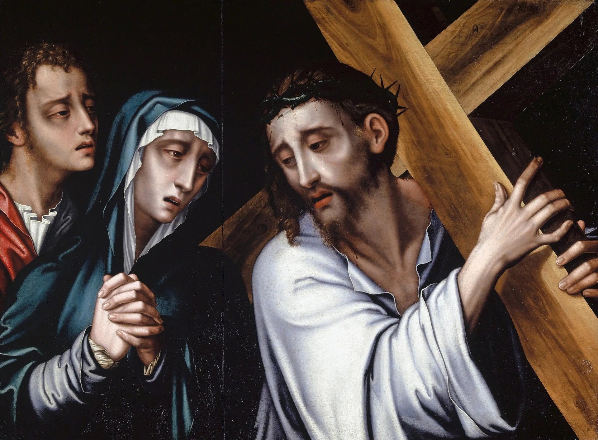 Le Christ portant la croix avec la Vierge et saint Jean - Luis de Morales image 1 reproduction de peinture à l’huile