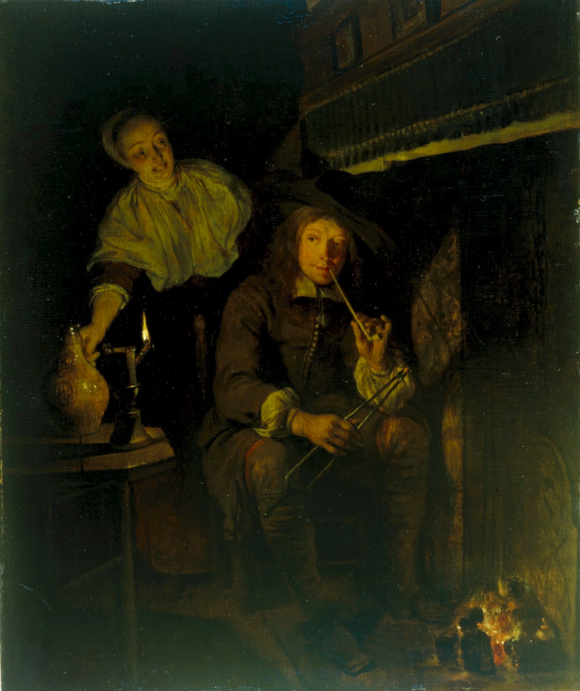 Le fumeur au coin du feu - Gabriel Metsu image 1 copie peinte à la main à l’huile