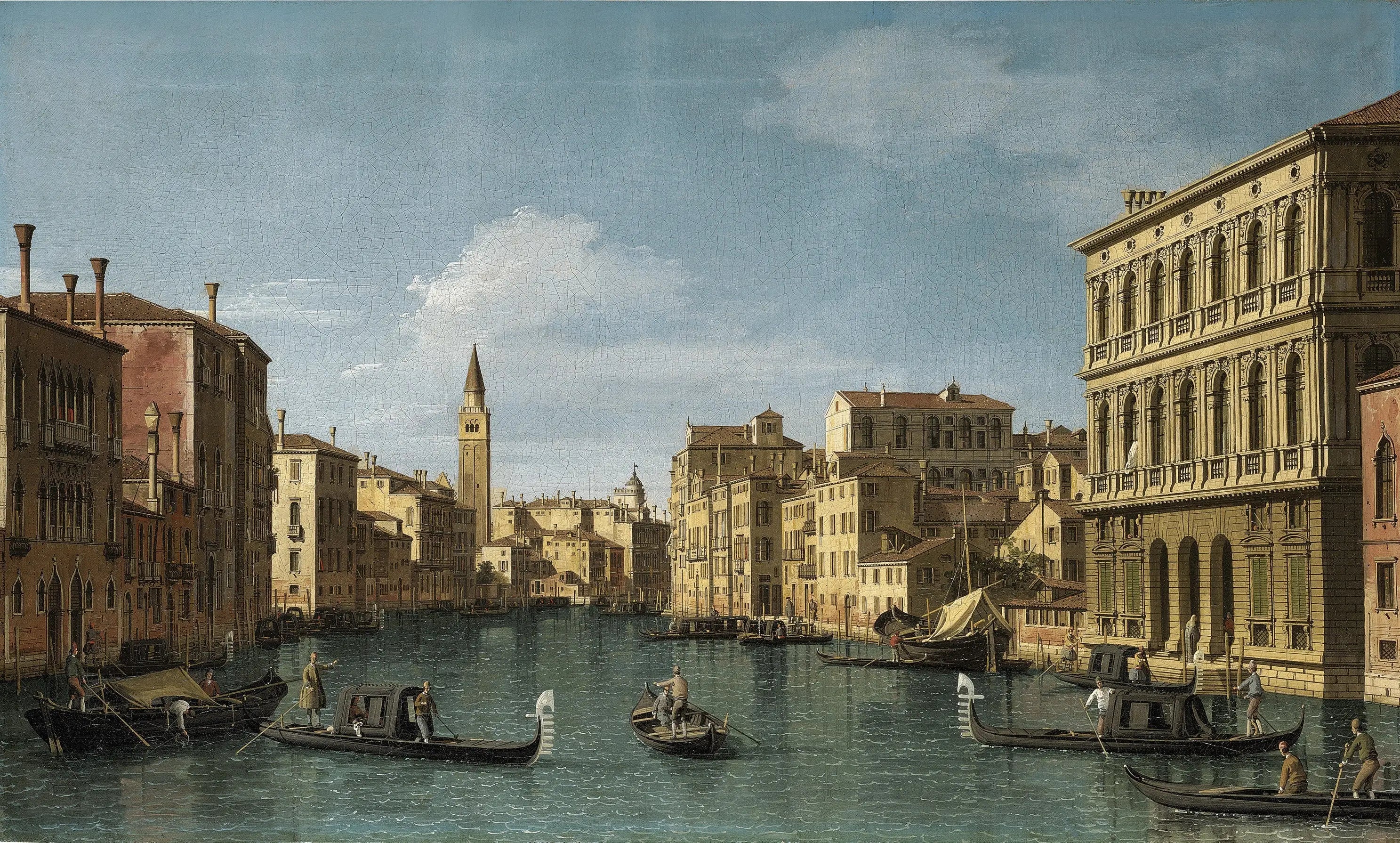 Le Grand Canal Venise vue nord-ouest depuis la Ca’ Corner jusqu’à la Ca’ Contarini degli Scrigni avec le campanile