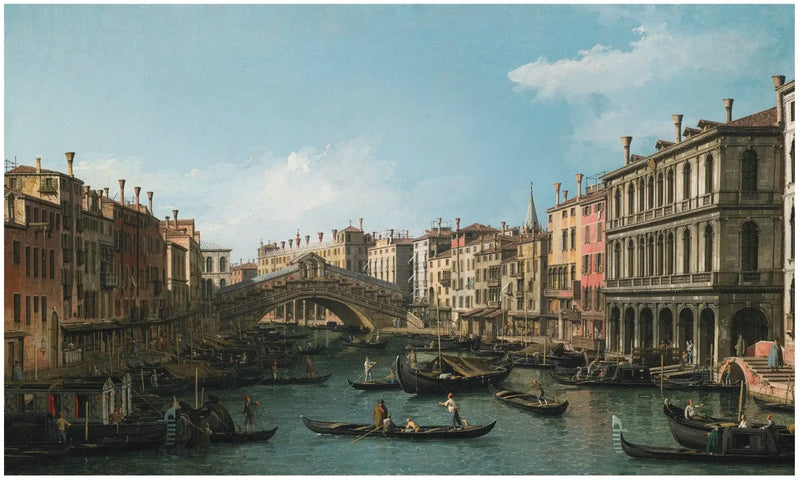 リバー・グランド・カナル北東側からドルフィン＝マニン宮殿とリオーネ橋までの眺め - カナレット

Source:
Le Grand Canal vu du nord-est depuis le Palazzo Dolfin-Manin jusqu'au pont du Rialto - Canaletto