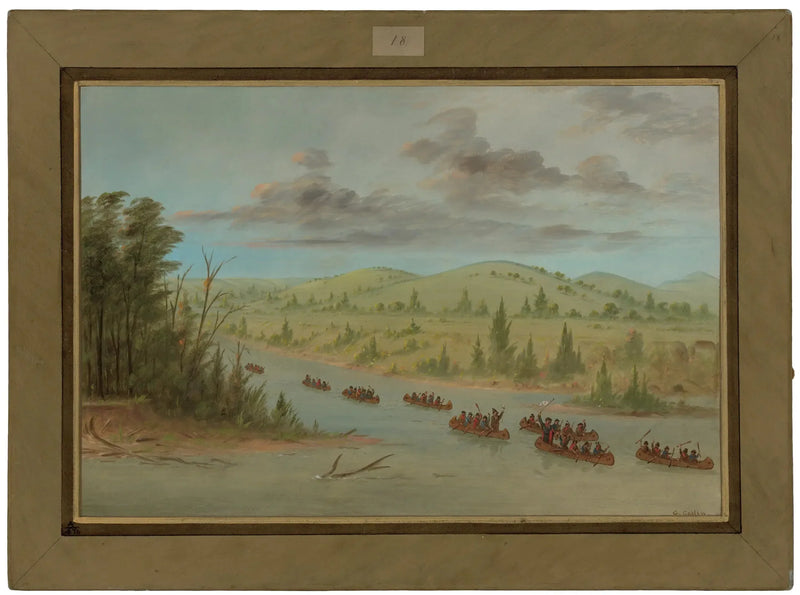 ラ・サール団がカヌーでミシシッピ川に入る様子。1682年2月6日 - ジョージ・キャトリン

Source:
Le groupe de La Salle entrant dans le Mississippi en canoë. 6 février 1682 - George Catlin