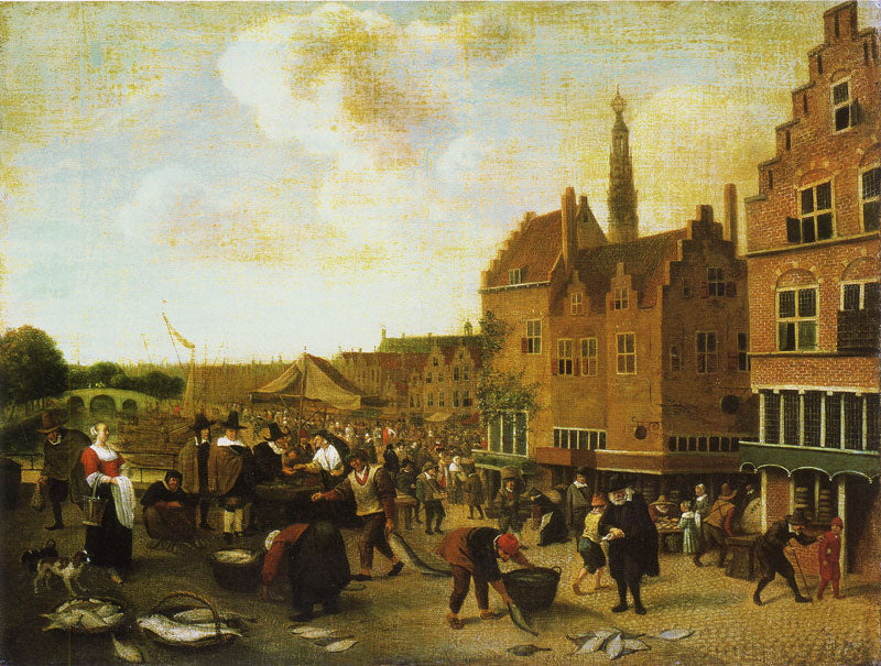 Le marché aux poissons de Leiden - Jan Steen image 1 reproduction artisanale de tableau