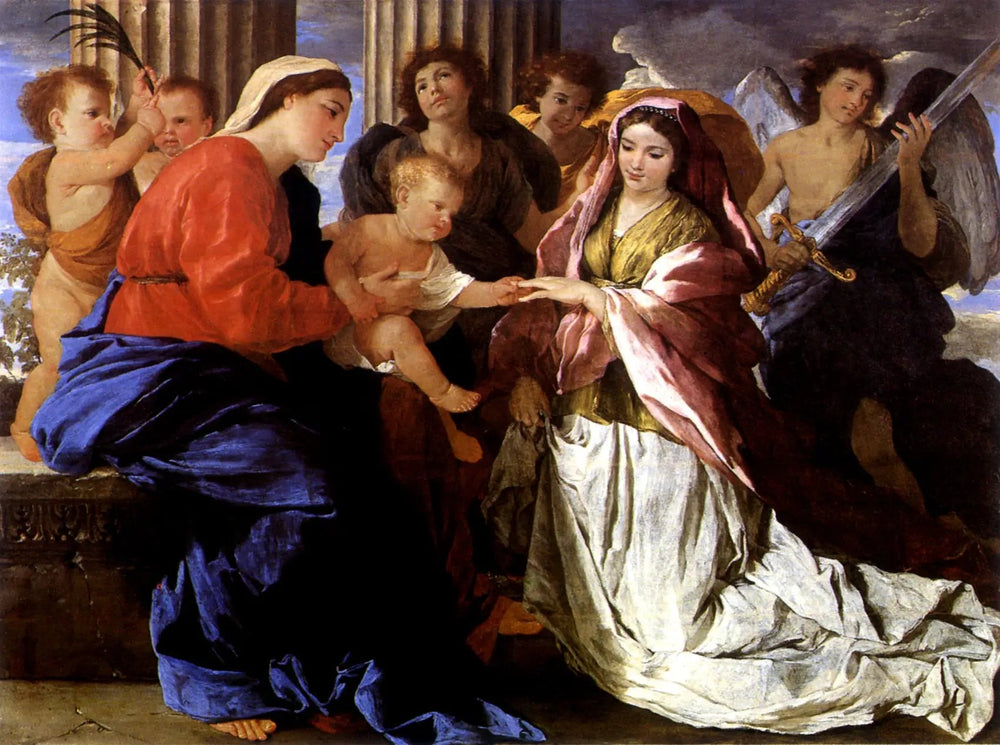 Le Mariage mystique de Sainte Catherine - Nicolas Poussin image 1 reproduction artisanale de tableau