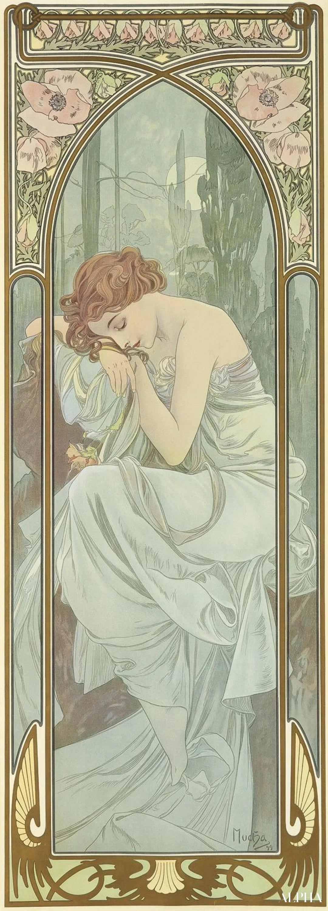 一日の時間帯：夜の休息 - Mucha - 高級絵画および絵画の複製