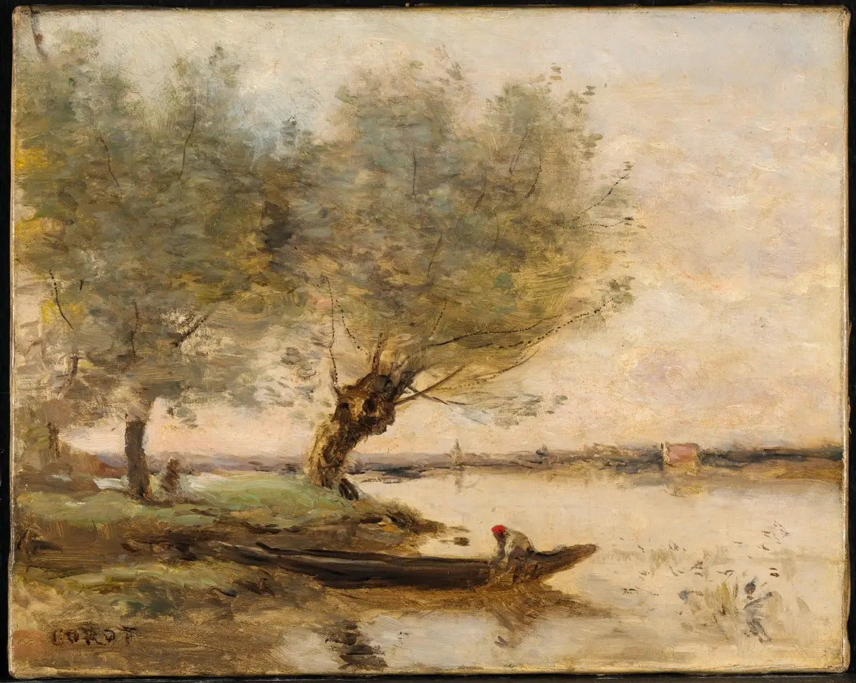 Le pêcheur - Jean-Baptiste Camille Corot image 1 copie peinte à la main à l’huile
