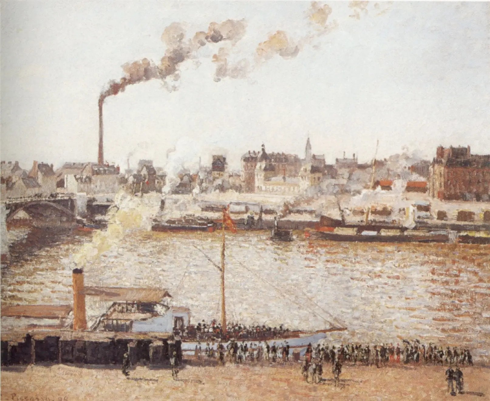Le Pont Boieldieu et la gare d'Orléans, Rouen, matin, soleil - Camille Pissarro image 1 tableau peint à l’huile sur toile