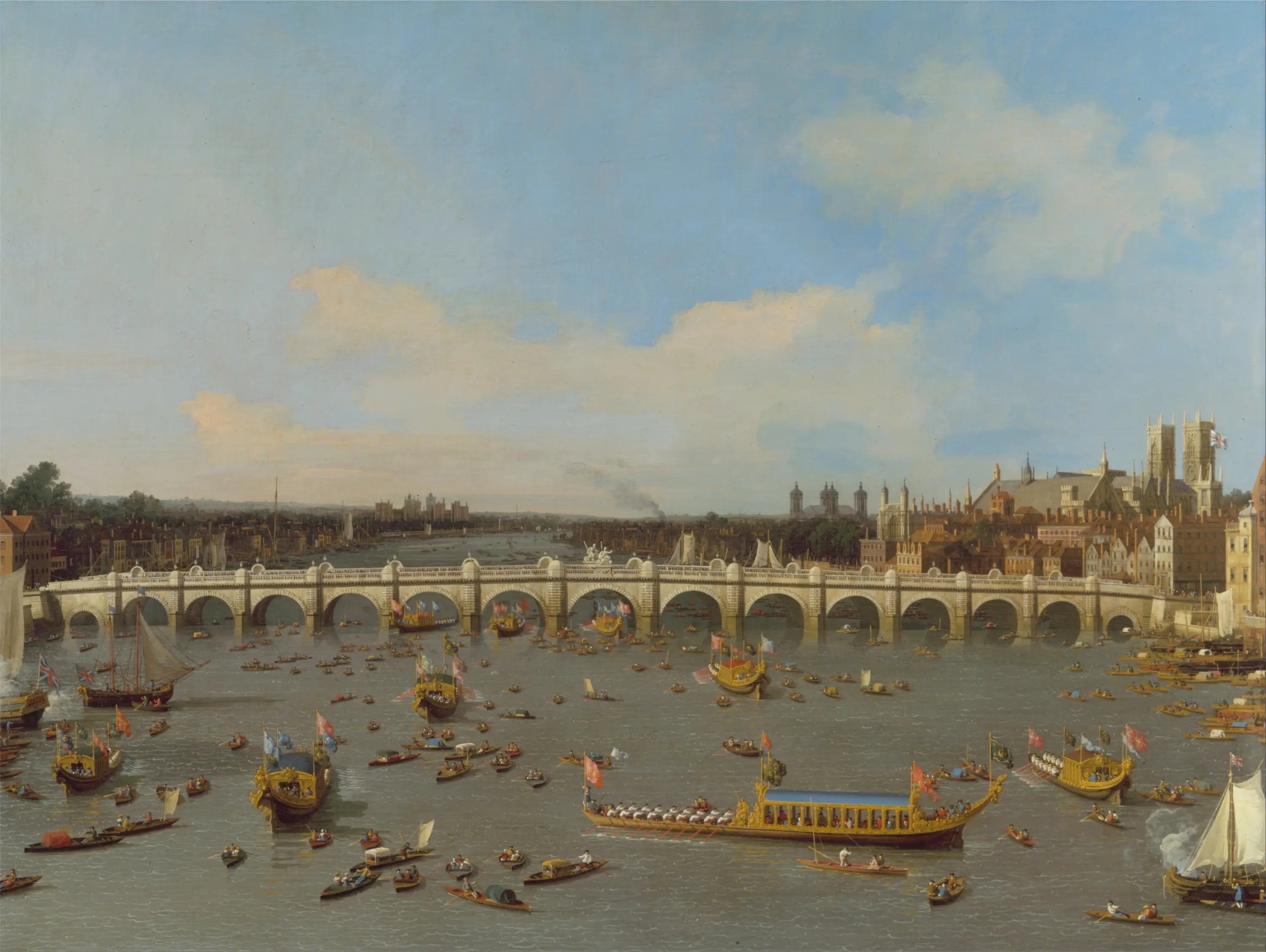 Le Pont de Westminster avec la procession du Lord-maire sur la Tamise - Canaletto - Alpha Reproduction