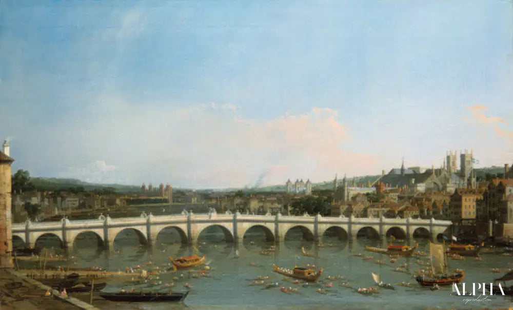 Le pont de Westminster vu du nord avec le palais de Lambeth au loin - Giovanni Antonio Canal - Reproductions de tableaux et peintures haut de gamme