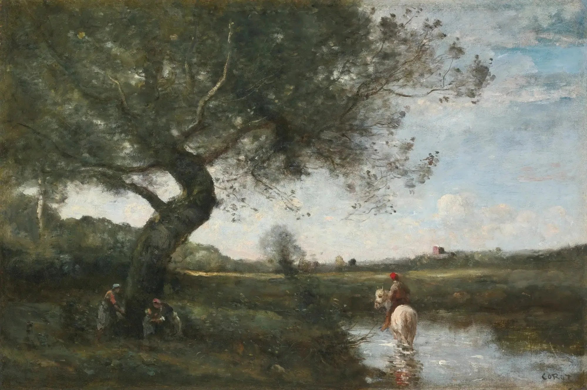Le Ruisseau au cheval blanc - Jean-Baptiste Camille Corot image 1 reproduction de peinture à l’huile