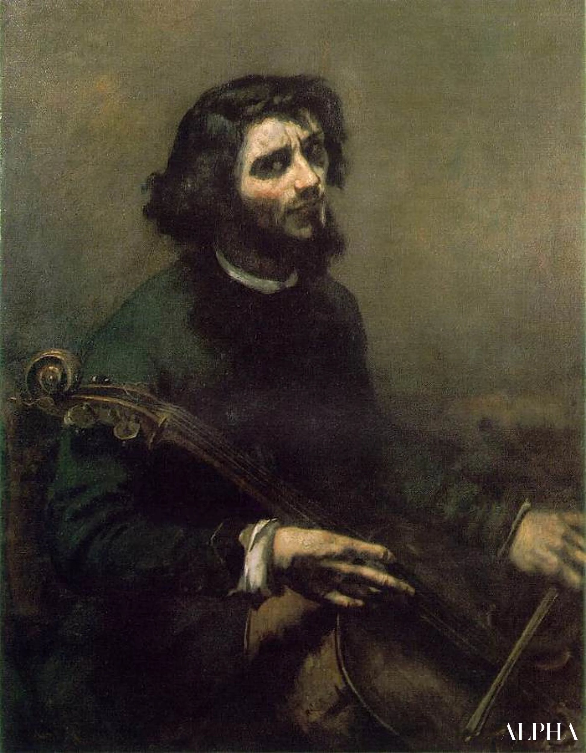 チェリスト - Gustave Courbet - 高級絵画および絵画の複製