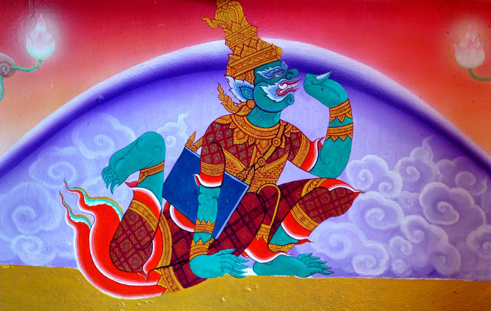 Le Yakkha devant le Bouddha, Artiste thaïlandais anonyme, XIXe siècle