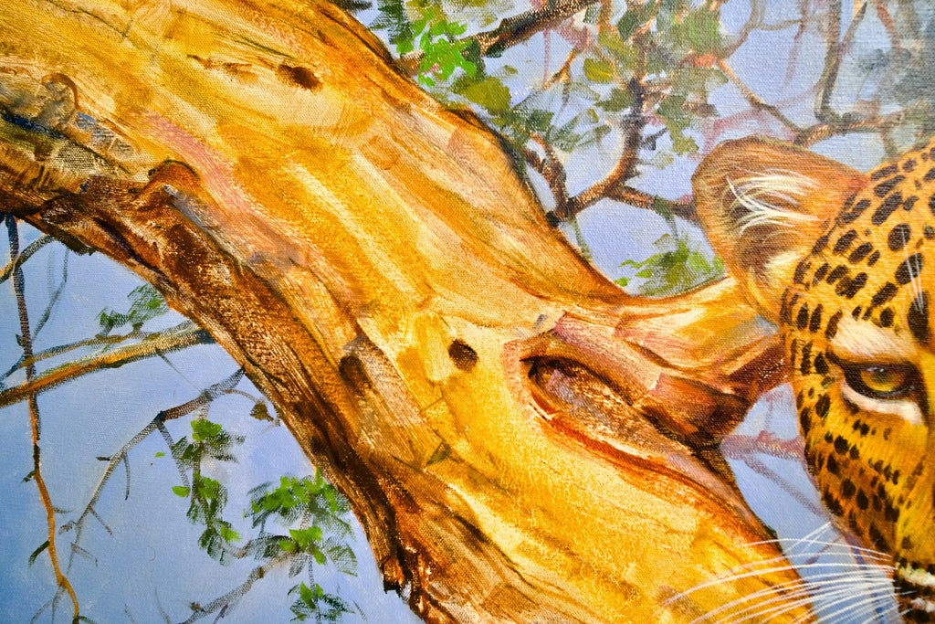 Léopard dans un arbre | 150 x 100 cm Reproductions de tableaux à la peinture à l’huile