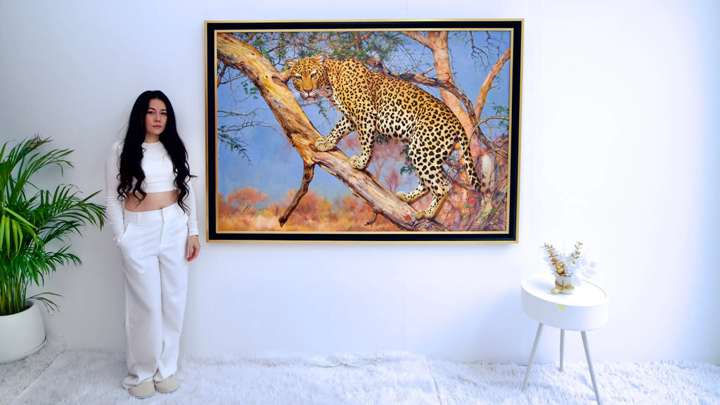 Léopard dans un arbre | 150 x 100 cm Reproductions de tableaux à la peinture à l’huile