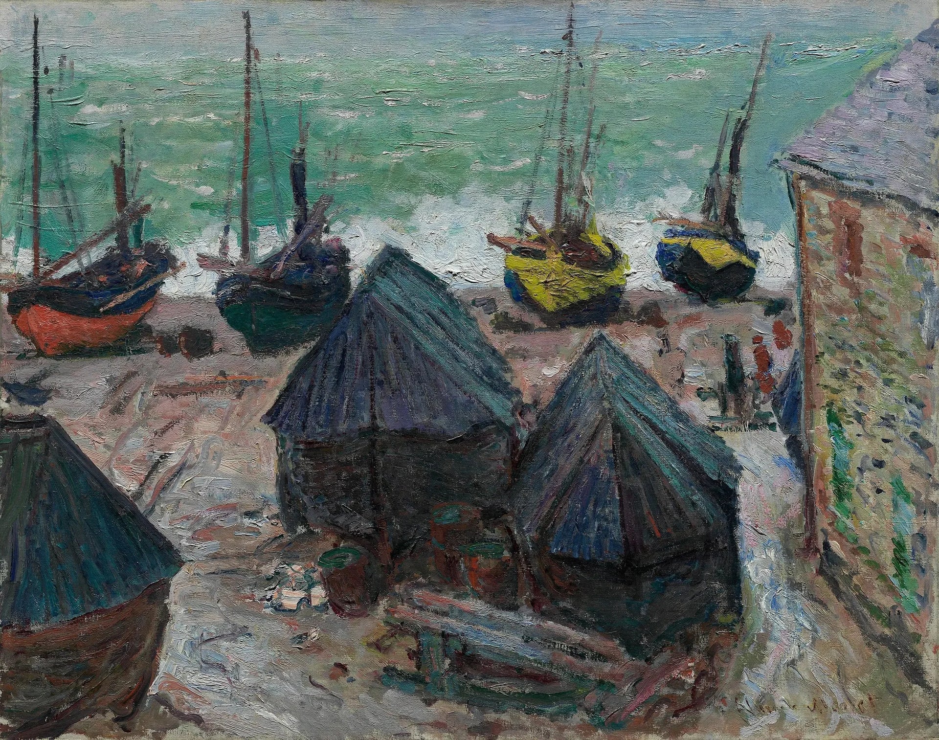 Les bateaux sur la plage à Étretat - Claude Monet image 1 reproduction de peinture à l’huile