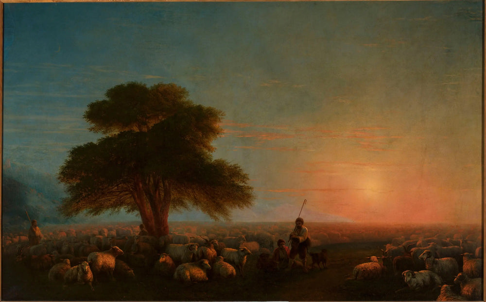 Les bergers avec un troupeau de moutons. - Ivan Aïvazovski image 1 reproduction de peinture à l’huile