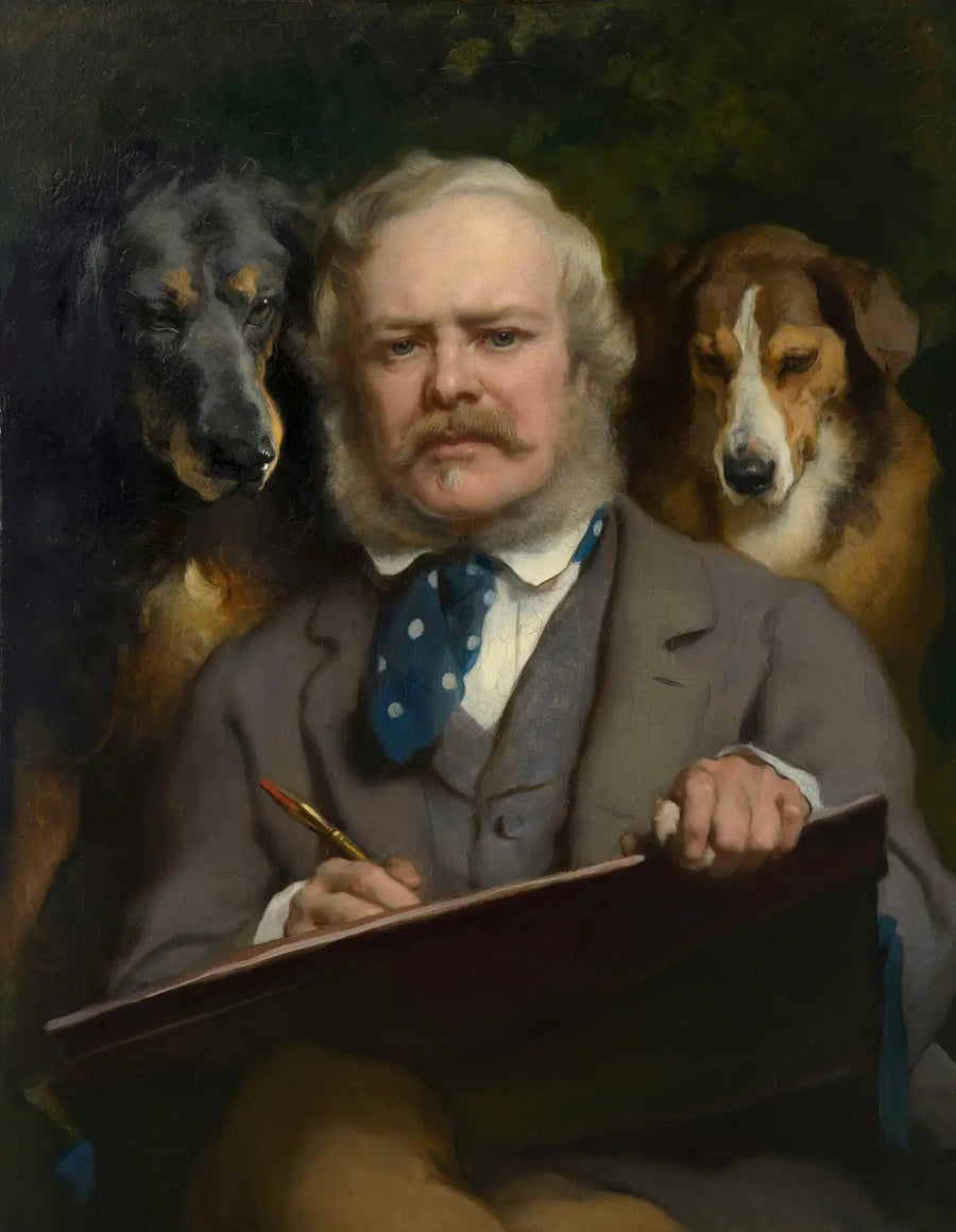 レ・コネシュー：二匹の犬と共に描かれたアーティストの肖像 - エドウィン・ヘンリー・ランディー

Source:
Les Connaisseurs : Portrait de l'artiste avec deux chiens - Edwin Henry Landseer