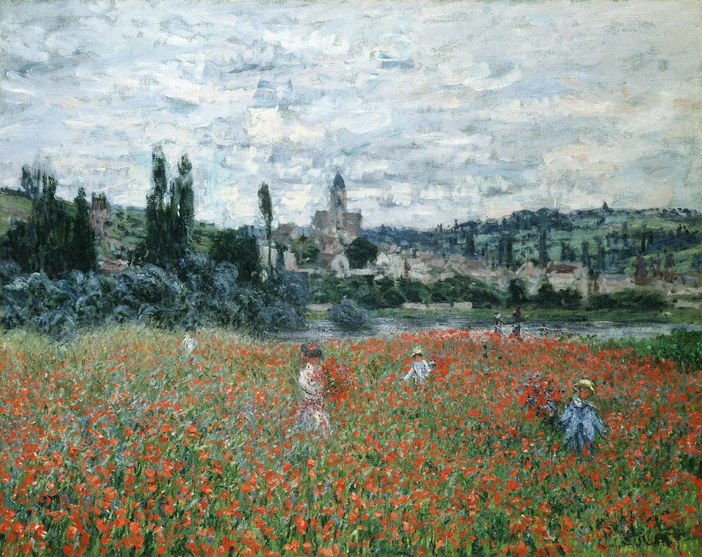 Reproduction du tableau « Les Coquelicots près de Vétheuil - Claude Monet » par Alpha Reproduction en peinture à l’huile