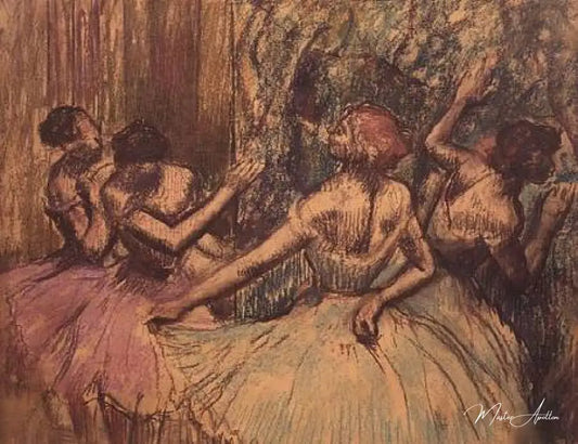 Les danseurs dans les ailes - Edgar Degas - Reproductions de tableaux et peintures haut de gamme