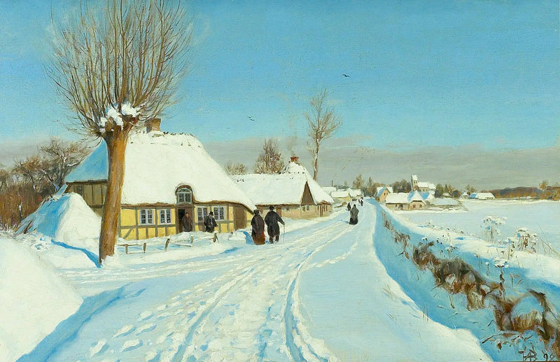 クリスチャンはクリスマスの朝に教会へ向かいます。 - H. A. Brendekilde

Source:
Les fidèles se dirigent vers l'église le matin de Noël. - H. A. Brendekilde