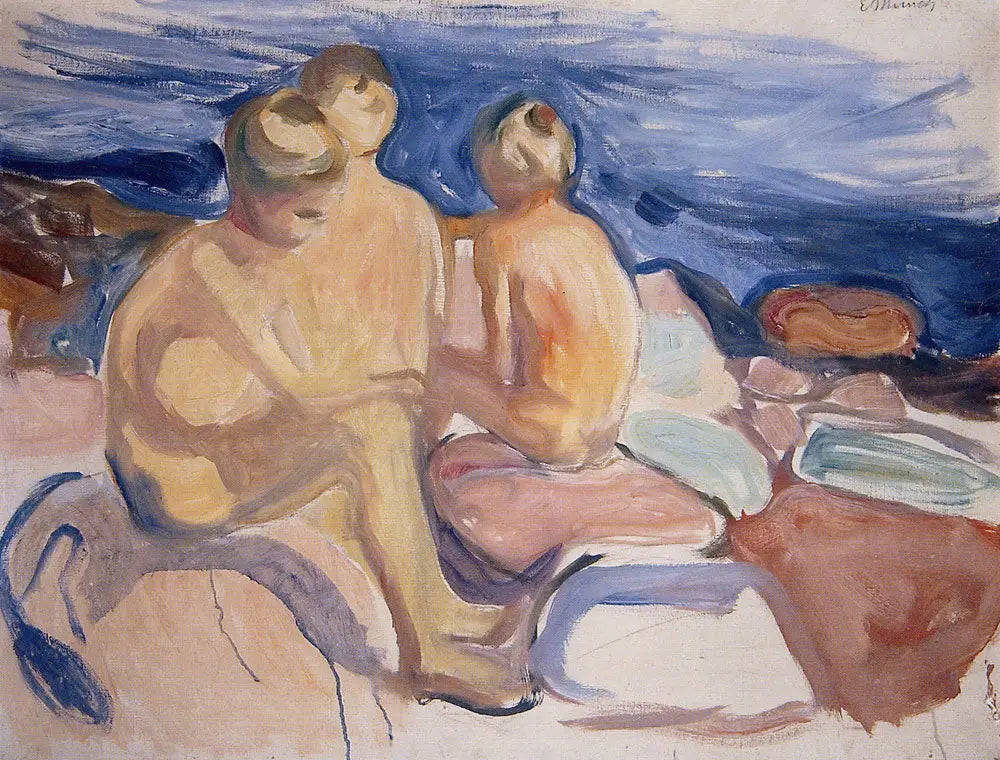 Les garçons se baignant - Edvard Munch image 1 copie peinte à la main à l’huile