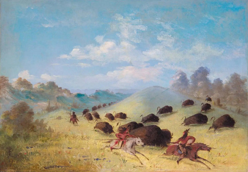 ジョージ・キャトリンによるバイソン狩りをするコマンチ族のインディアンたち

Source:
Les Indiens Comanches chassant le bison avec des lances et des arcs - George Catlin