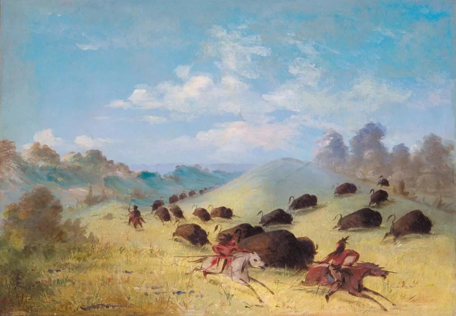 ジョージ・キャトリンによるバイソン狩りをするコマンチ族のインディアンたち

Source:
Les Indiens Comanches chassant le bison avec des lances et des arcs - George Catlin