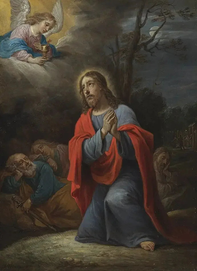 ロザリオの十五の秘密：祈りの園での苦悩 - デイヴィッド・テニエール・ル・ジュヌ

Source:
Les quinze secrets du rosaire : l'Agonie au jardin - David Teniers le Jeune