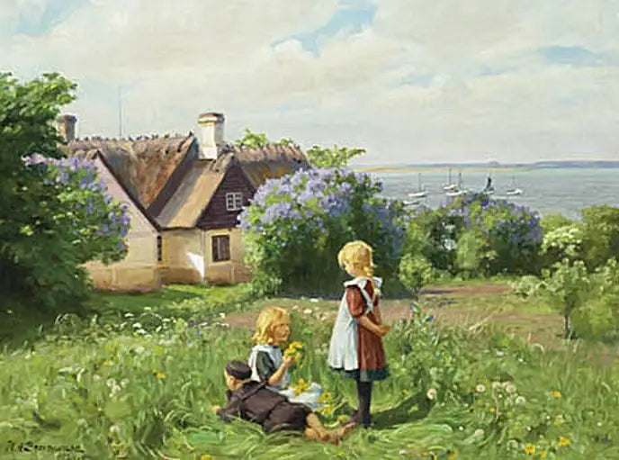 ロスキルドのフィヨルドの夏、子供たちが花の冠を作っています。 - H. A. Brendekilde

Source:
L'été au fjord de Roskilde, les enfants fabriquent des couronnes de fleurs. - H. A. Brendekilde