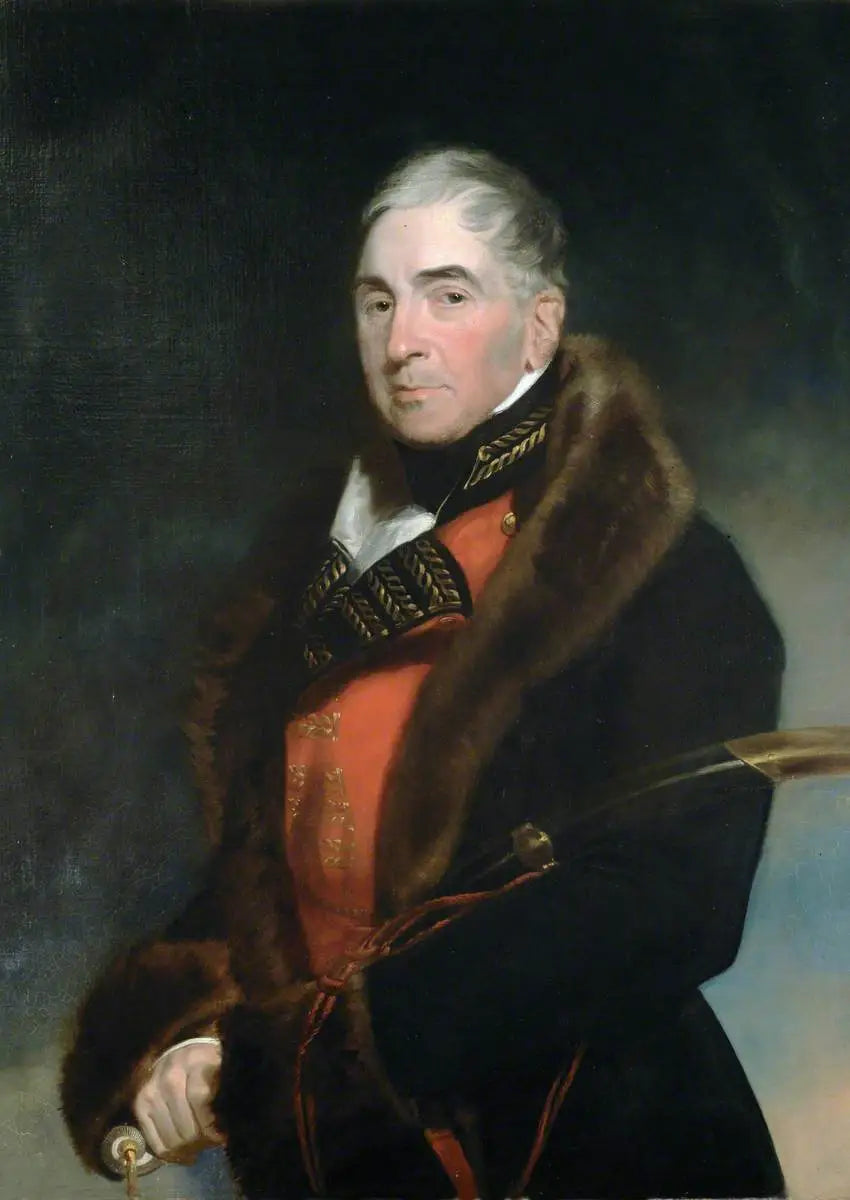 Lieutenant-général (plus tard général) Thomas Graham (1748–1843), baron Lynedoch, portant un manteau doublé de fourrure par-dessus l'uniforme d'officier général - Thomas Lawrence image 1 reproduction de peinture à l’huile