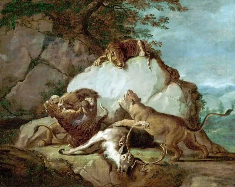 ライオンとトラが鹿のために戦っている - ジョージ・スタッブス

Source:
Lions et tigres se battant pour un cerf - George Stubbs